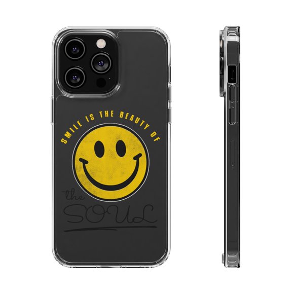 DistinctInk Clear Hybrid Case for Apple iPhone 14 Pro (6.1" Screen) - Smile Is The Beauty Of The Soul - Lightweight Grip