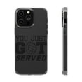 thumbnail image 1 of DistinctInk Clear Case for Apple iPhone 14 PRO (6.1" Screen) - You Just Got Served Volleyball, 1 of 9