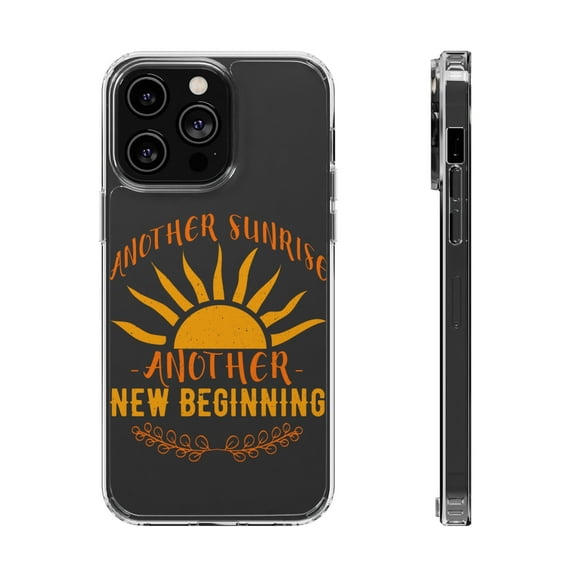 DistinctInk Clear Hybrid Case for Apple iPhone 14 Pro Max (6.7" Screen) - Another Sunrise Another New Beginning - Tempered Glass Back