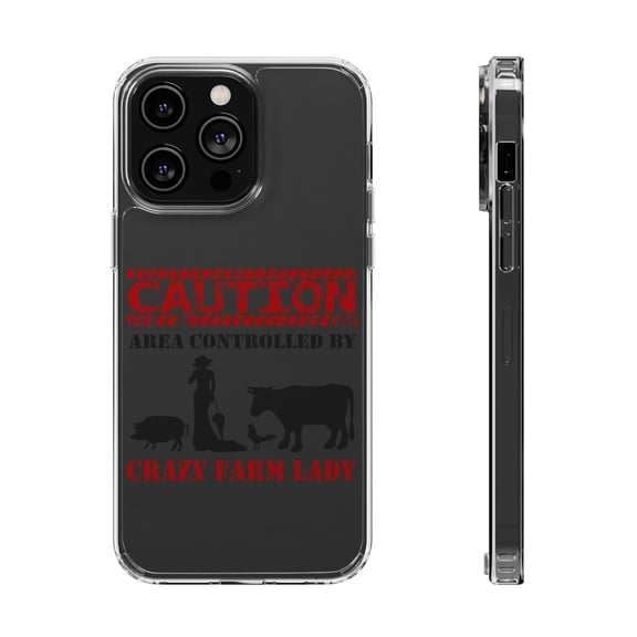 DistinctInk Clear Hybrid Case for Apple iPhone 14 Pro Max (6.7" Screen) - Area Controlled By Crazy Farm Lady - Tempered Glass Back