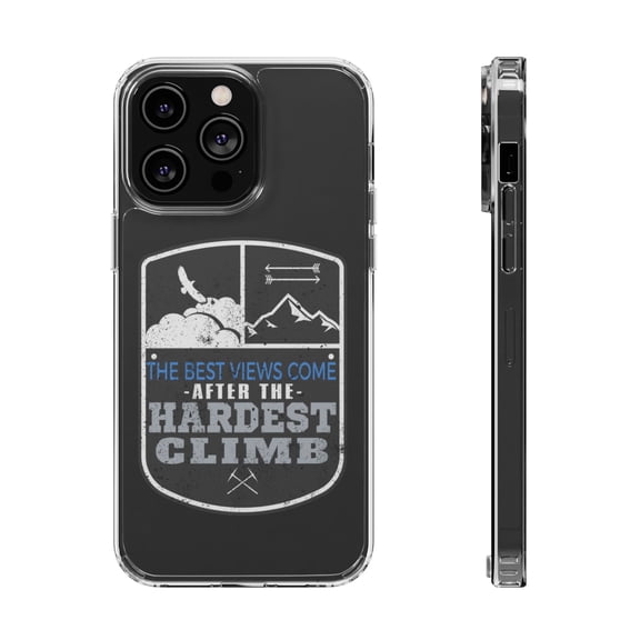 DistinctInk Clear Hybrid Case for Apple iPhone 14 Pro Max (6.7" Screen) - Best Views Come After Hardest Climb - Lightweight Grip
