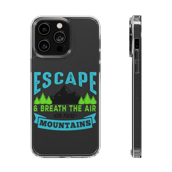 DistinctInk Clear Hybrid Case for Apple iPhone 14 Pro Max (6.7" Screen) - Escape Breathe Air On Mountains - Lightweight Grip