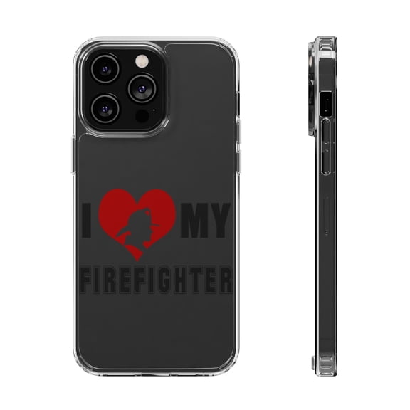 DistinctInk Clear Hybrid Case for Apple iPhone 14 Pro Max (6.7" Screen) - I Heart My Firefighter - Slim Profile Design