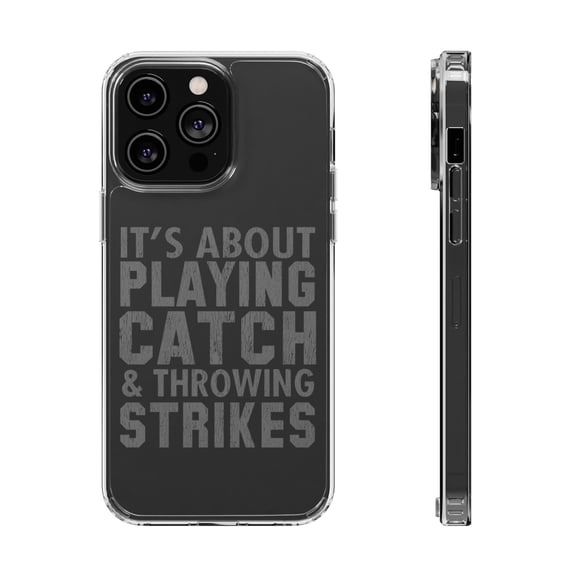 DistinctInk Clear Hybrid Case for Apple iPhone 14 Pro Max (6.7" Screen) - It's About Playing Catch & Throwing Strikes - Shockproof Protection