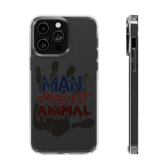 DistinctInk Clear Hybrid Case for Apple iPhone 14 Pro Max (6.7" Screen) - Man Cruelest Animal - Lightweight Grip