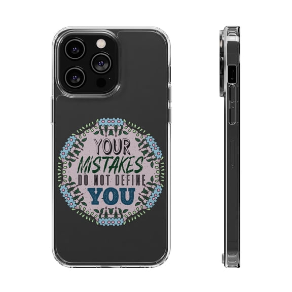 DistinctInk Clear Hybrid Case for Apple iPhone 14 Pro Max (6.7" Screen) - Mistakes Do Not Define You - Wireless Charging Compatible