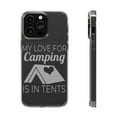 thumbnail image 1 of DistinctInk Clear Case for Apple iPhone 14 Pro MAX (6.7" Screen) - My Love For Camping is In Tents, 1 of 9