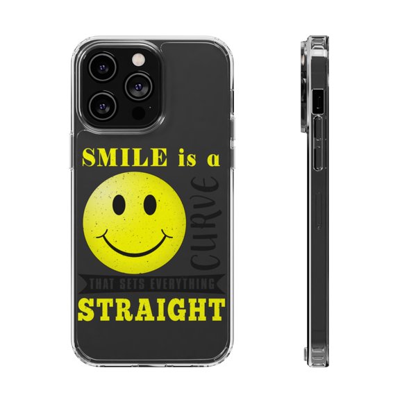 DistinctInk Clear Hybrid Case for Apple iPhone 14 Pro Max (6.7" Screen) - Smile Is A Curve That Gets Everything Straight - Slim Profile Design