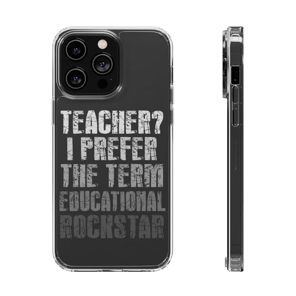 DistinctInk Clear Hybrid Case for Apple iPhone 14 Pro Max (6.7" Screen) - Teacher I Prefer Educational Rockstar - Shockproof Protection