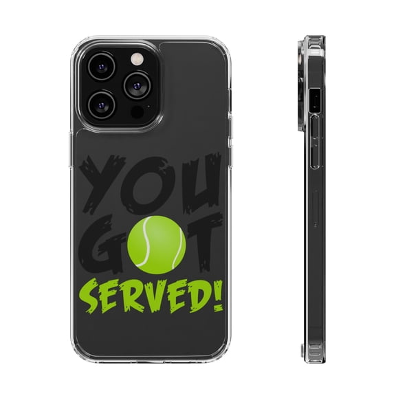 DistinctInk Clear Hybrid Case for Apple iPhone 14 Pro Max (6.7" Screen) - You Got Served Tennis - Tempered Glass Back