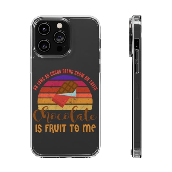 DistinctInk Clear Hybrid Case for Apple iPhone 15 (6.1" Screen) - Chocolate Is Fruit To Me - Tempered Glass Back