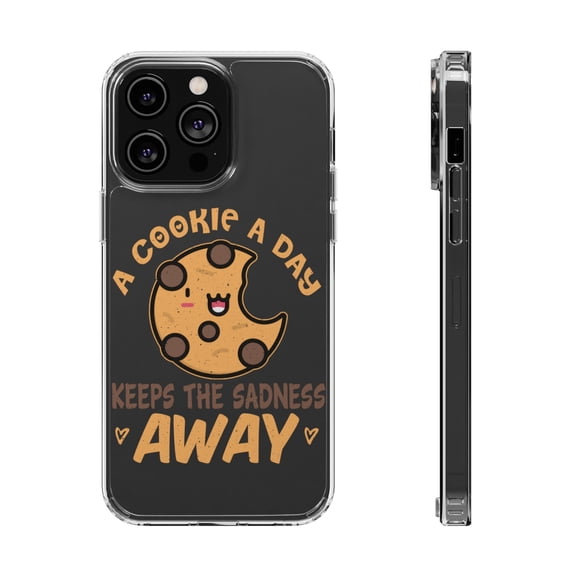 DistinctInk Clear Hybrid Case for Apple iPhone 15 (6.1" Screen) - Cookie A Day Keeps Sadness Away - Wireless Charging Compatible