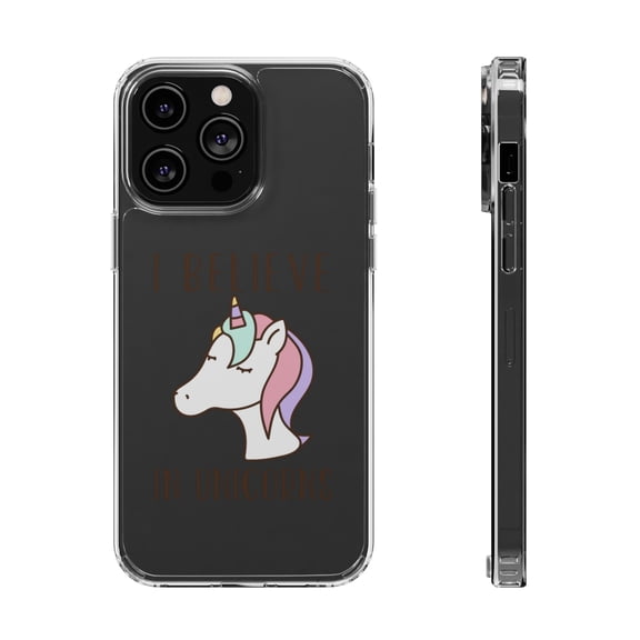 DistinctInk Clear Case for Apple iPhone 15 (6.1" Screen) - I Believe in Unicorns
