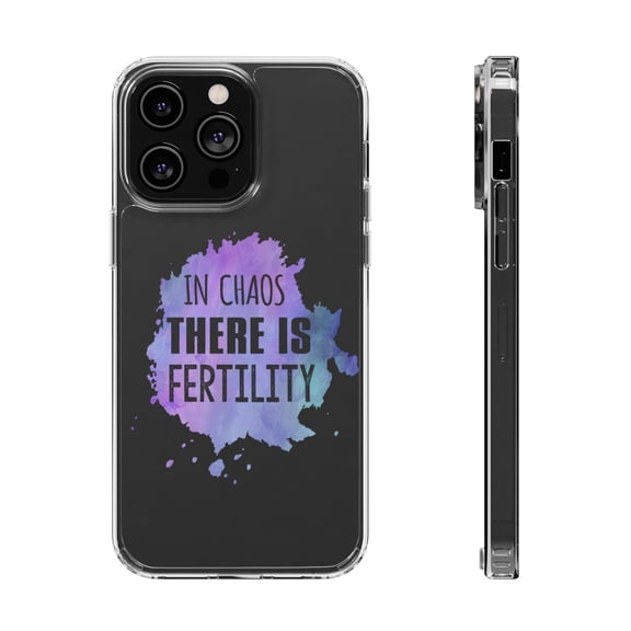 DistinctInk Clear Hybrid Case for Apple iPhone 15 (6.1" Screen) - In Chaos There Is Fertility - Wireless Charging Compatible