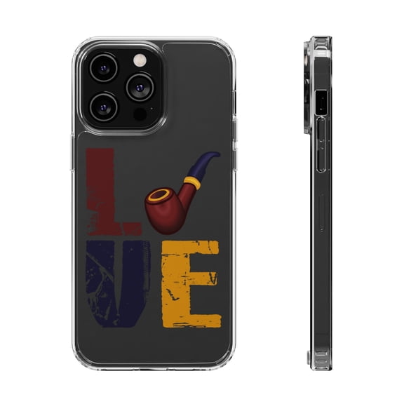 DistinctInk Clear Case for Apple iPhone 15 (6.1" Screen) - Love Pipe Smoking