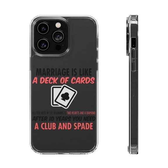 DistinctInk Clear Hybrid Case for Apple iPhone 15 (6.1" Screen) - Marriage is Like a Deck of Cards - Shockproof Protection