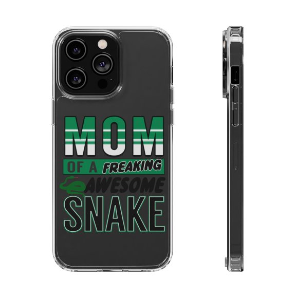 DistinctInk Clear Case for Apple iPhone 15 (6.1" Screen) - Mom of a Freaking Awesome Snake