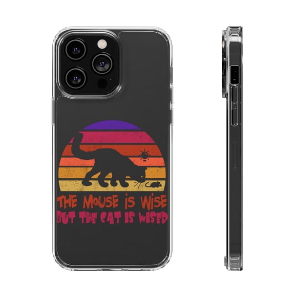 DistinctInk Clear Case for Apple iPhone 15 (6.1" Screen) - Mouse Is Wise Cat Is Wiser