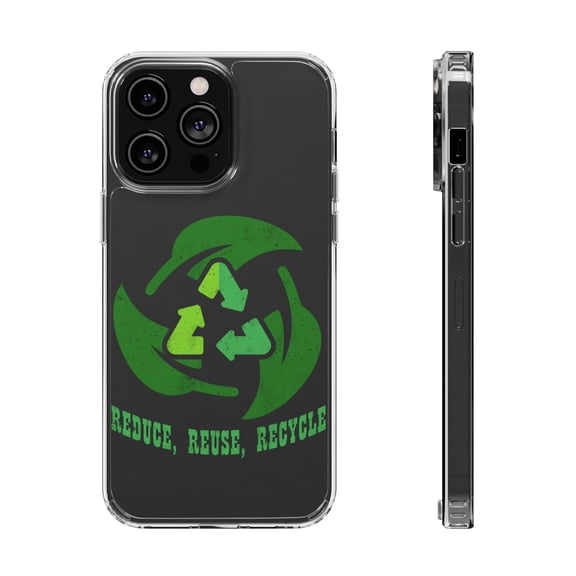 DistinctInk Clear Case for Apple iPhone 15 (6.1" Screen) - Reduce Reuse Recycle