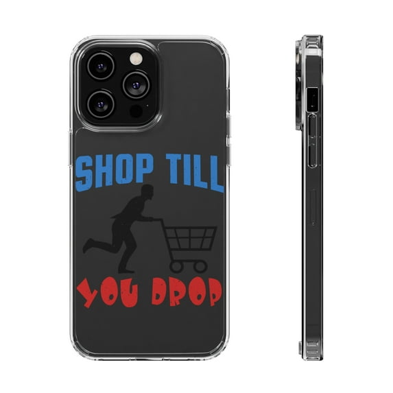 DistinctInk Clear Hybrid Case for Apple iPhone 15 (6.1" Screen) - Shop Till You Drop - Slim Profile Design
