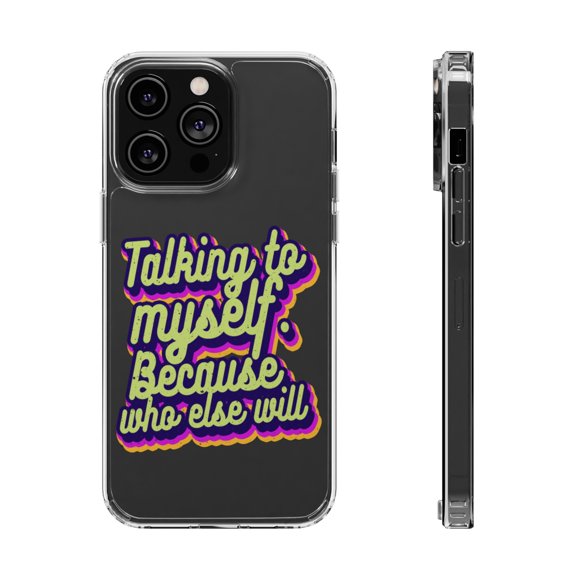 DistinctInk Clear Hybrid Case for Apple iPhone 15 (6.1" Screen) - Talking To Myself - Shockproof Protection