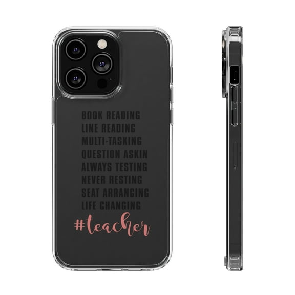 DistinctInk Clear Hybrid Case for Apple iPhone 15 (6.1" Screen) - Teacher Book Reading Line Multi Tasking - Wireless Charging Compatible