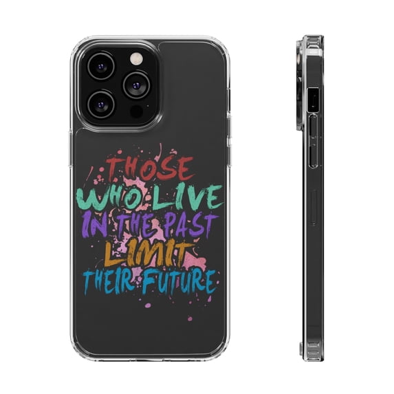 DistinctInk Clear Hybrid Case for Apple iPhone 15 (6.1" Screen) - Those Live In Past Limit Future - Wireless Charging Compatible
