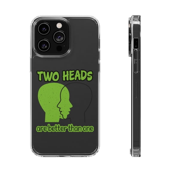 DistinctInk Clear Hybrid Case for Apple iPhone 15 (6.1" Screen) - Two Heads Better Than One - Wireless Charging Compatible