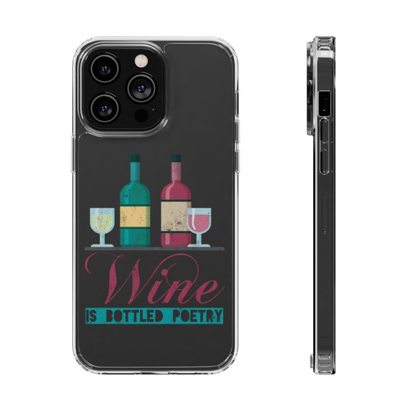 DistinctInk Clear Case for Apple iPhone 15 (6.1" Screen) - Wine Bottled Poetry