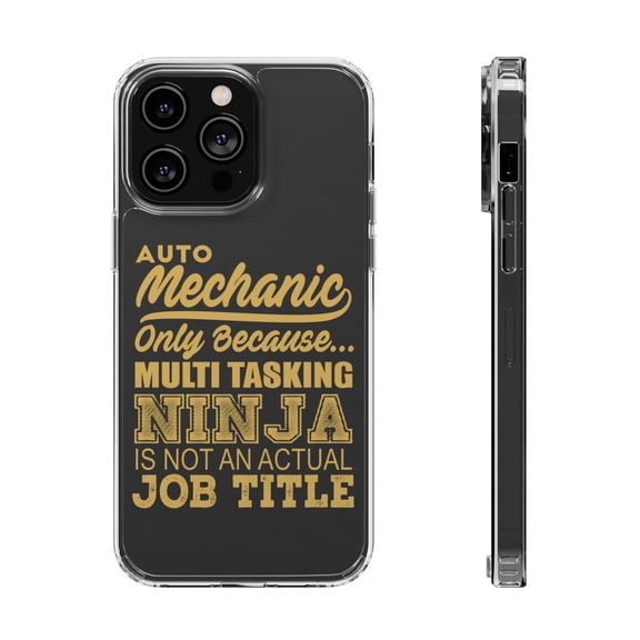 DistinctInk Clear Hybrid Case for Apple iPhone 15 Plus (6.7" Screen) - Auto Mechanic Multi Tasking Ninja - Shockproof Protection
