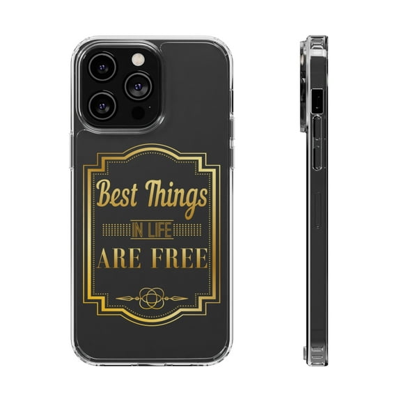 DistinctInk Clear Hybrid Case for Apple iPhone 15 Plus (6.7" Screen) - Best Things In Life Are Free - Shockproof Protection