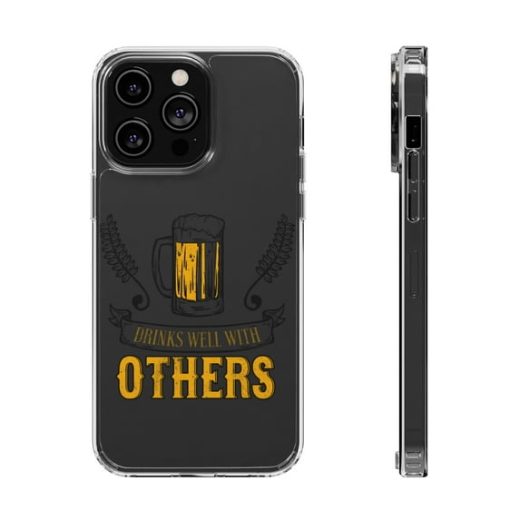 DistinctInk Clear Hybrid Case for Apple iPhone 15 Plus (6.7" Screen) - Drinks Well With Others - Shockproof Protection
