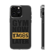 DistinctInk Clear Hybrid Case for Apple iPhone 15 Plus 6.7" Screen - Gym Now Tacos Later - Shockproof Protection