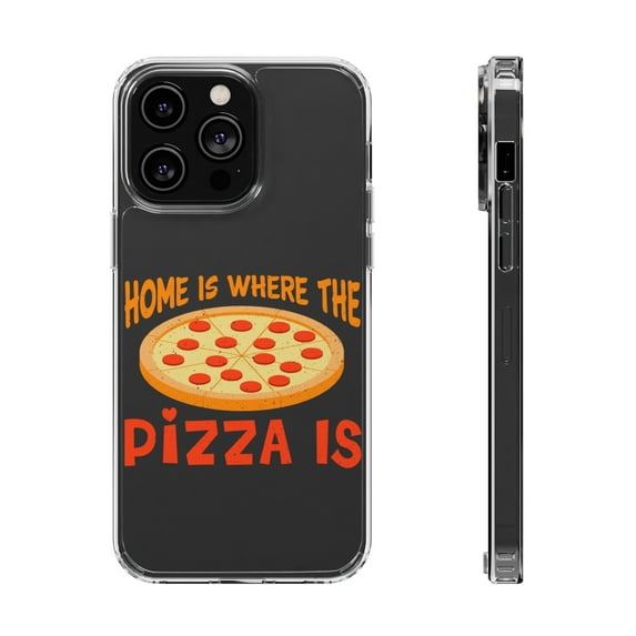 DistinctInk Clear Hybrid Case for Apple iPhone 15 Plus (6.7" Screen) - Home Is Where Pizza Is - Raised Bezel Screen Guard