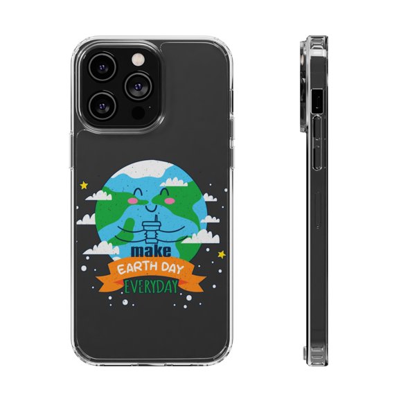 DistinctInk Clear Hybrid Case for Apple iPhone 15 Plus (6.7" Screen) - Make Earth Day Everyday - Slim Profile Design
