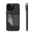thumbnail image 1 of DistinctInk Clear Case for Apple iPhone 15 PLUS (6.7" Screen) - One Wolf Alive, Sheep Never Safe, 1 of 9