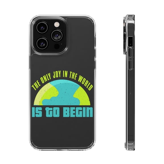 DistinctInk Clear Hybrid Case for Apple iPhone 15 Plus (6.7" Screen) - Only Joy In World To Begin - Wireless Charging Compatible