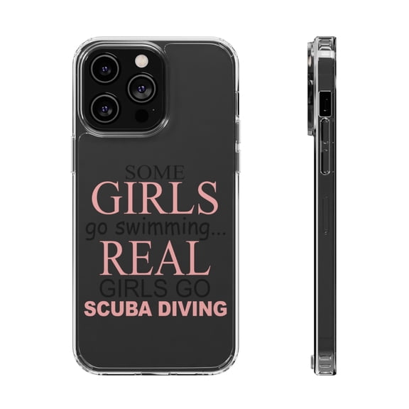 DistinctInk Clear Hybrid Case for Apple iPhone 15 Plus (6.7" Screen) - Real Girls Go Scuba Diving - Lightweight Grip