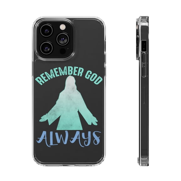 DistinctInk Clear Hybrid Case for Apple iPhone 15 Plus (6.7" Screen) - Remember God Always - Tempered Glass Back