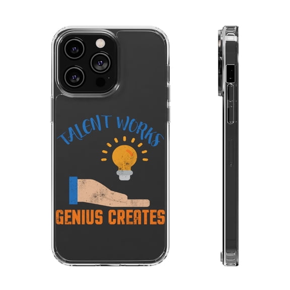 DistinctInk Clear Hybrid Case for Apple iPhone 15 Plus (6.7" Screen) - Talent Works Genius Creates - Raised Bezel Screen Guard