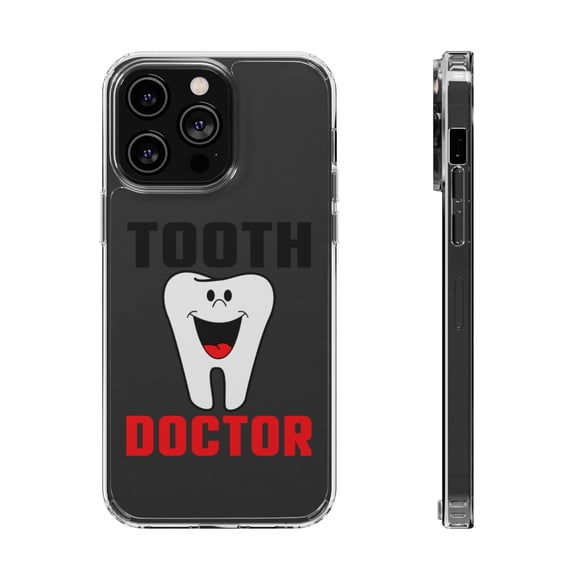 DistinctInk Clear Hybrid Case for Apple iPhone 15 Plus (6.7" Screen) - Tooth Doctor Dentist - Tempered Glass Back