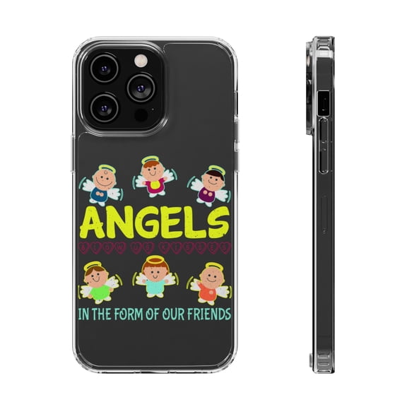 DistinctInk Clear Hybrid Case for Apple iPhone 15 Pro (6.1" Screen) - Angels Blow Kisses In Form Of Friends - Slim Profile Design