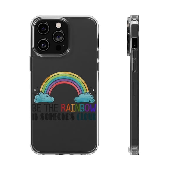 DistinctInk Clear Hybrid Case for Apple iPhone 15 Pro (6.1" Screen) - Be Rainbow In Someone's Cloud - Slim Profile Design