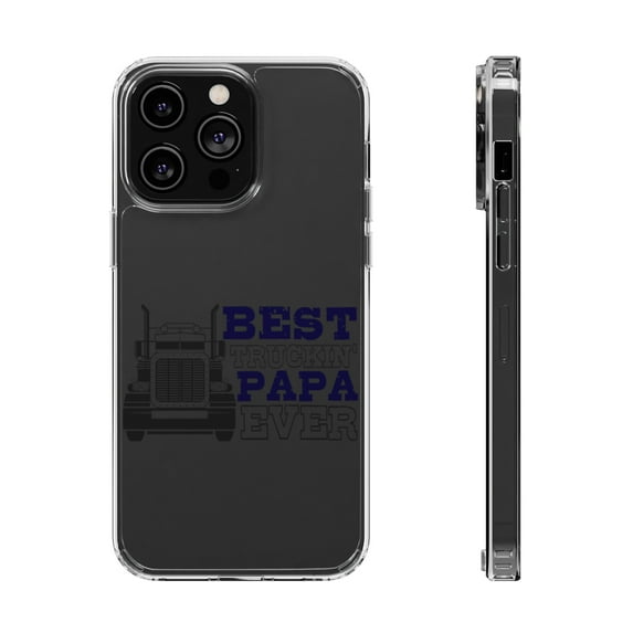 DistinctInk Clear Hybrid Case for Apple iPhone 15 Pro (6.1" Screen) - Best Truckin' Papa Ever - Lightweight Grip