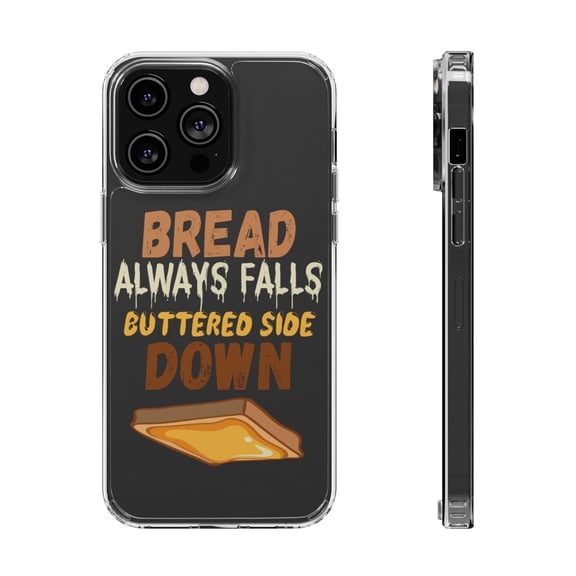 DistinctInk Clear Case for Apple iPhone 15 PRO (6.1" Screen) - Bread Falls Buttered Side Down