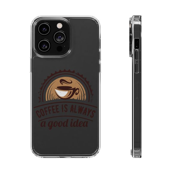 DistinctInk Clear Hybrid Case for Apple iPhone 15 Pro (6.1" Screen) - Coffee Is Always A Good Idea - Raised Bezel Screen Guard