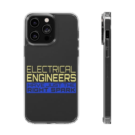 DistinctInk Clear Hybrid Case for Apple iPhone 15 Pro (6.1" Screen) - Electrical Engineers Have the Right Spark - Tempered Glass Back