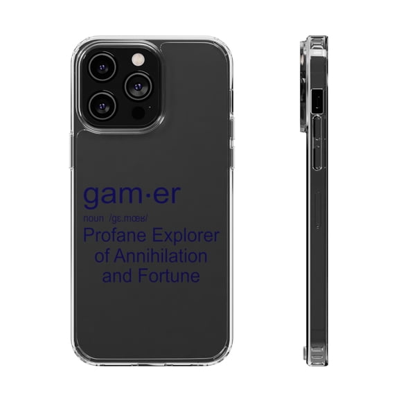 DistinctInk Clear Hybrid Case for Apple iPhone 15 Pro (6.1" Screen) - Gamer Dictionary Definition Profane Explorer - Shockproof Protection