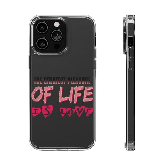 DistinctInk Clear Hybrid Case for Apple iPhone 15 Pro (6.1" Screen) - Greatest Pleasure Of Life Is Love - Raised Bezel Screen Guard