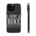 thumbnail image 1 of DistinctInk Clear Case for Apple iPhone 15 PRO (6.1" Screen) - I Ride Bike - Sports Only Require 1 Ball, 1 of 9